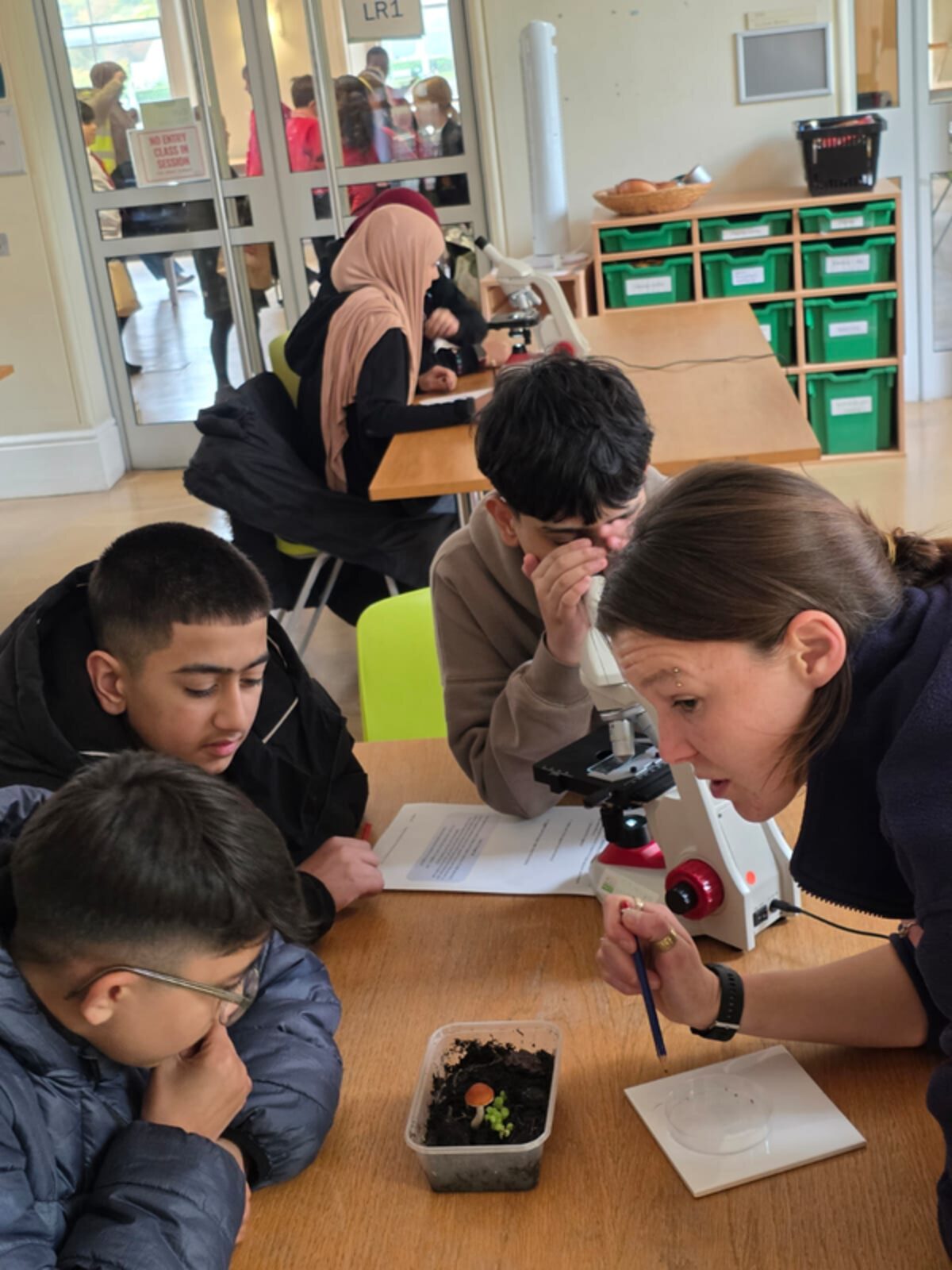 Microscope work in the entrance hall